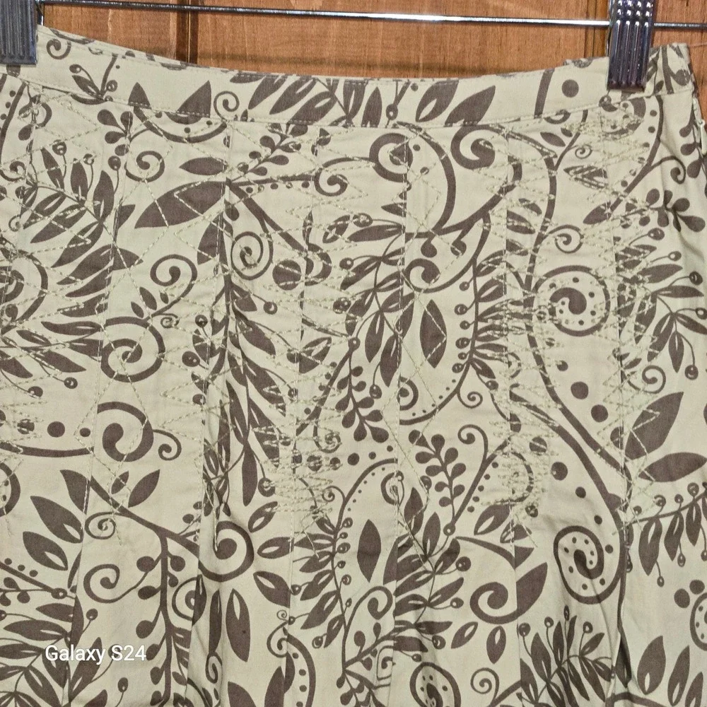 J. Jill Floral Scroll A-Line Midi Skirt Brown Cream Embroidered Size 2 Womens‎